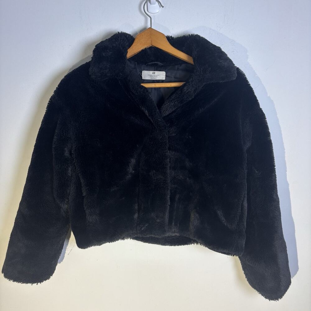 Kids Black Faux Fur Jacket Size 12/14 H&M